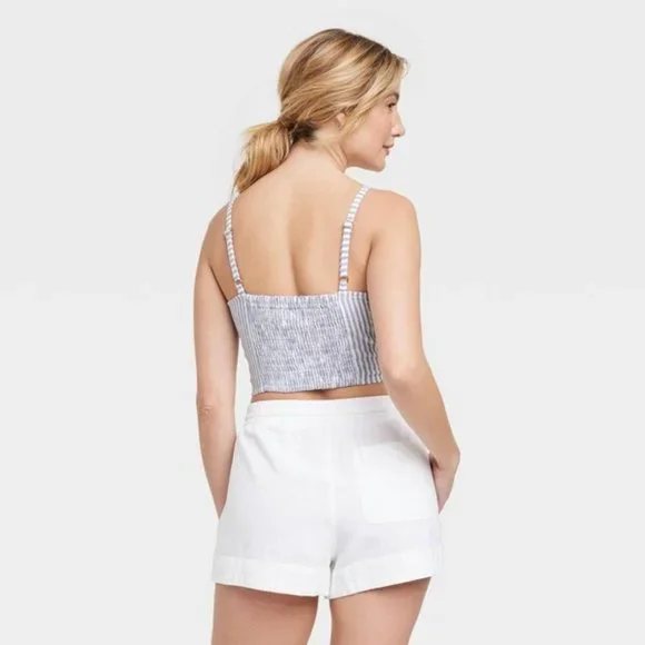 Universal Thread - Women's Slim Fit Linen Crop Top Linen Tank Top - Size L Blue - Picture 2 of 9